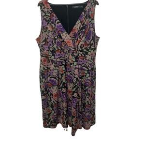 Lauren Ralph Lauren Womens Dress Black Label Surplice Fit Flare 16 Purple Floral